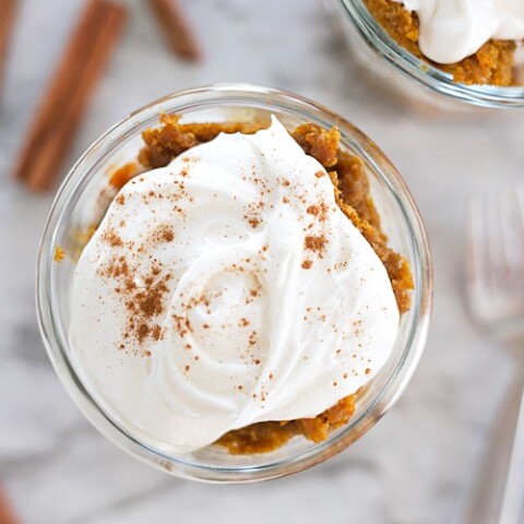pumpkin cake with cream cheese frosting in a glass jar
