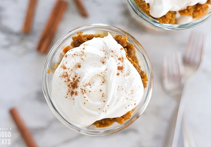 pumpkin cake with cream cheese frosting in a glass jar