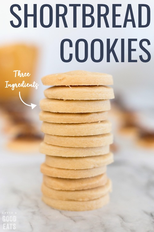 Easy Shortbread Cookies with only three ingredients!  These deliciously buttery cookies are perfect on their own or dipped in chocolate.