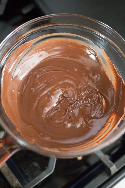 bowl of melted chocolate on the stove