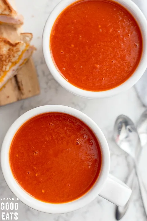 two bowls of tomato soup