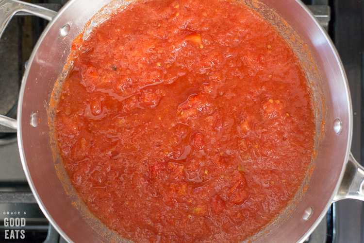 saucepan of crushed tomatoes
