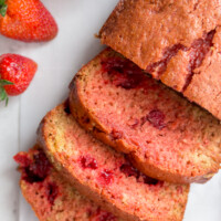 overhead view of sliced strawberry bread