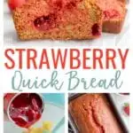 This delicious Strawberry Bread is so moist and bursting with strawberry flavor.  I like mine toasted for breakfast with a big pat of salted butter.