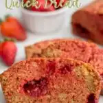 This delicious Strawberry Bread is so moist and bursting with strawberry flavor.  I like mine toasted for breakfast with a big pat of salted butter.