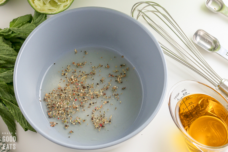 bowl with lime juice, salt, and pepper