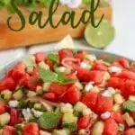 bowl of produce with the words "watermelon salad" above