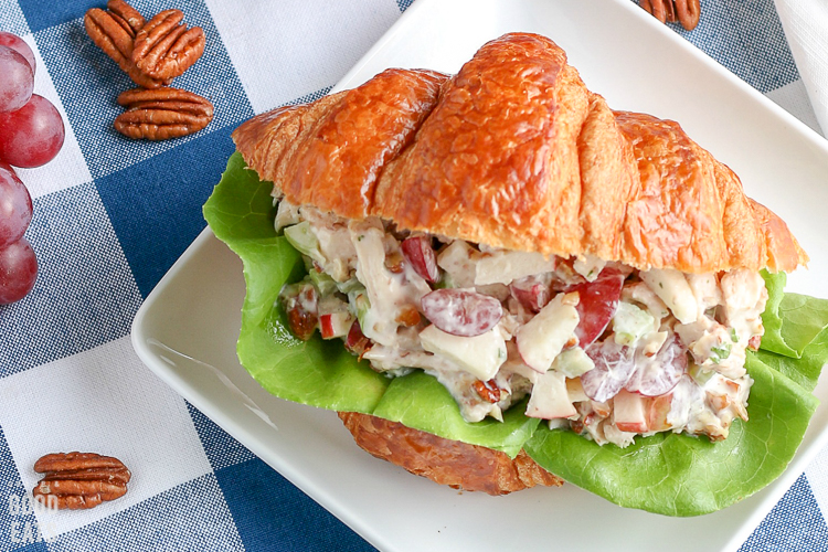 close up of chicken salad sandwich