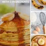 3 ingredient pancakes topped with bananas on a plate with a fork