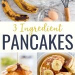 3 ingredient pancakes topped with bananas on a plate with a fork