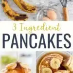 3 ingredient pancakes topped with bananas on a plate with a fork