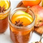 Mulled Cider is delicious fall drink made from a blend of mulling spices and apple cider.  I love to enjoy this warm, with my favorite pumpkin desserts, or with a splash of rum for a yummy adult version.