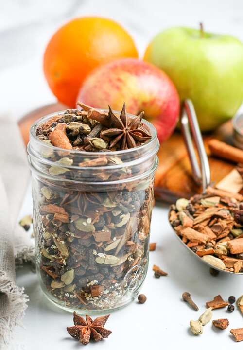 small mason jar with mulling spices