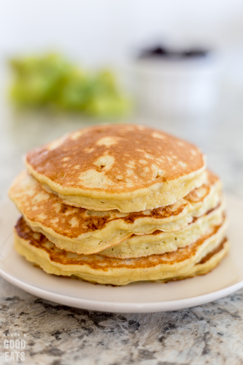 3 ingredient pancakes stacked on a plate