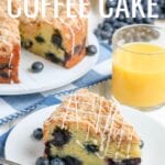 Blueberry Coffee Cake that is bursting with blueberries and a subtle lemon flavor. Finish with a crumb topping and quick vanilla glaze for a simple and delicious breakfast or dessert!