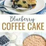 Blueberry Coffee Cake that is bursting with blueberries and a subtle lemon flavor. Finish with a crumb topping and quick vanilla glaze for a simple and delicious breakfast or dessert!