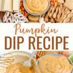 Pumpkin Dip is a deliciously creamy dessert that tastes like pumpkin pie without the crust! This Pumpkin Dip recipe is perfect served with cookies or fruit.