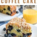 Blueberry Coffee Cake that is bursting with blueberries and a subtle lemon flavor. Finish with a crumb topping and quick vanilla glaze for a simple and delicious breakfast or dessert!