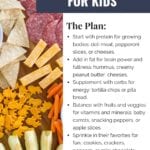 Kids Snack Ideas: create a delicious snack board with protein for growing bodies, fat for brain power and fullness, fruits and veggies for vitamins and minerals, and their favorite treats for extra fun!