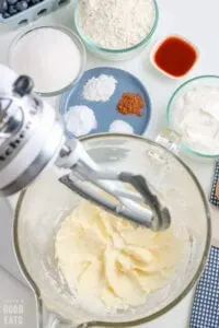 creamed butter and sugar in a bowl