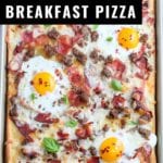 Breakfast Pizza made with store-bought pizza dough, shredded cheese, and your choice of toppings. This quick and easy breakfast pizza recipe is a great way to start the morning!