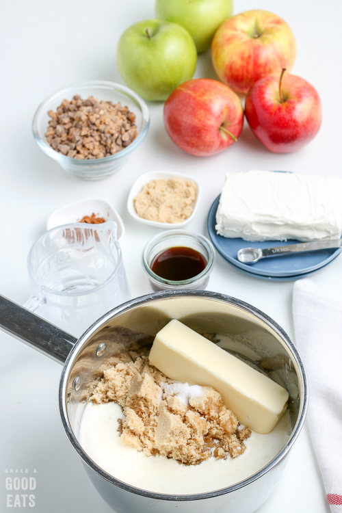 white sugar, brown sugar, and butter in a saucepan to be melted