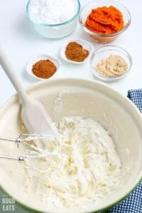 cream cheese mixed in a bowl