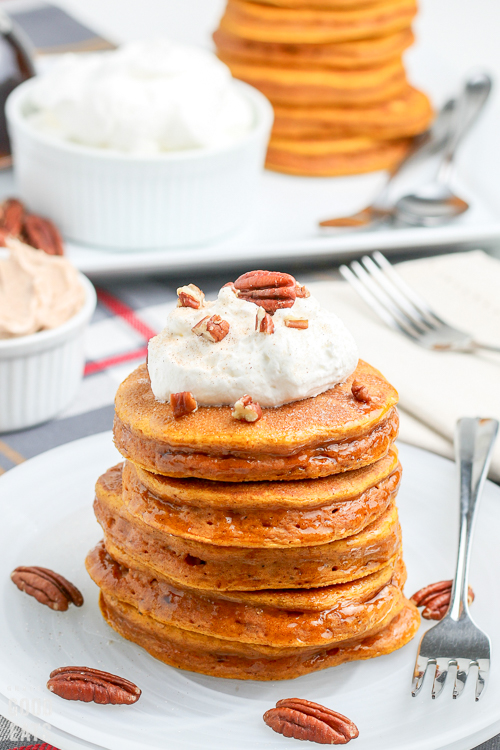 pumpkin pancakes with a big dollop of whipped cream