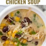 Green Chile Chicken Soup made with chicken breasts, black beans, sweet corn, and southwestern spices. This Instant Pot chicken recipe is a cross between chicken tortilla soup and white bean chicken chili.