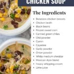 Green Chile Chicken Soup made with chicken breasts, black beans, sweet corn, and southwestern spices. This Instant Pot chicken recipe is a cross between chicken tortilla soup and white bean chicken chili.