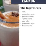 Eggnog recipe (non-alcoholic) made with egg yolks, milk, sugar, and spices. This homemade eggnog version is best served chilled with a dollop of whipped cream and tastes even better than the store-bought variety!