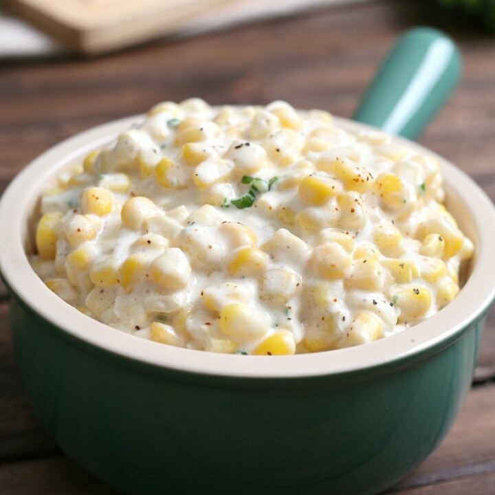 creamed corn in a green bowl