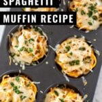 Spaghetti Muffins are a fun take on a traditional family favorite. Use three simple ingredients to make this easy weeknight meal!