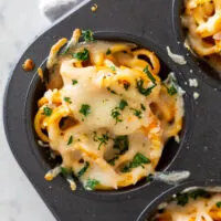 spaghetti muffin in a muffin tin