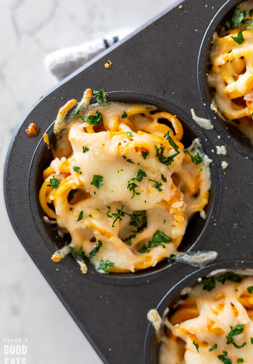 spaghetti muffin in a muffin tin